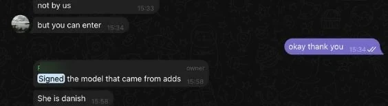 Client message: signed a model who came from the ads